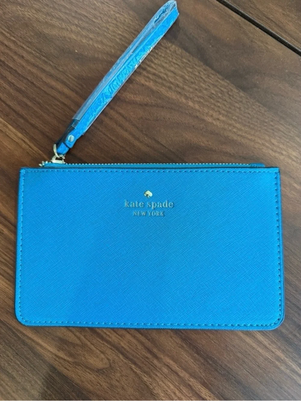 kate spade teal saffiano zip card holder wallet